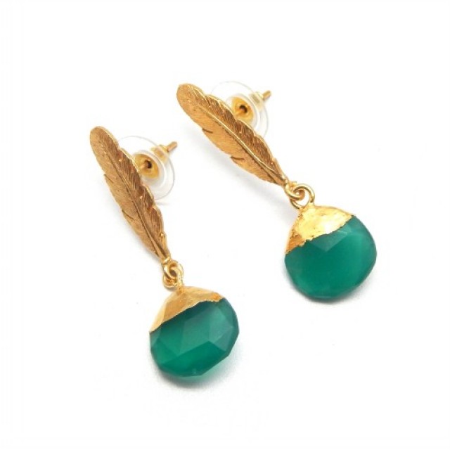 STUD LEAF GREEN ONYX STONE EARRING