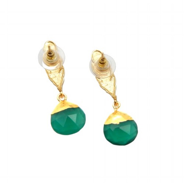 STUD LEAF GREEN ONYX STONE EARRING